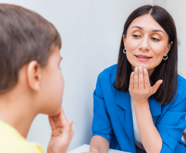 Girl Speech Therapy Pointing Chin