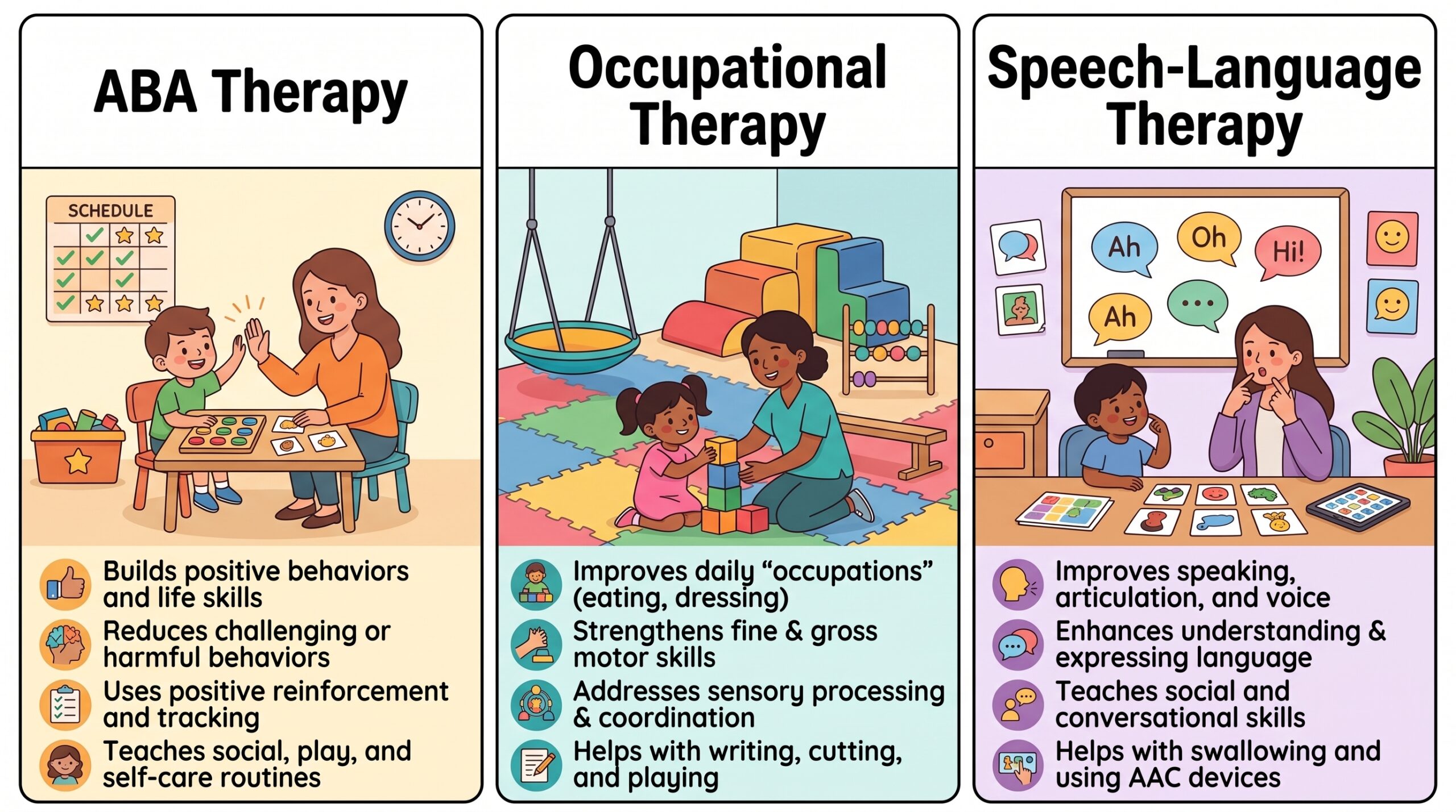 aba, occupational, and speech-language therapy