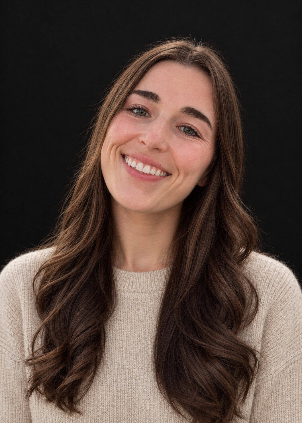Warm Professional Headshot In Beige Knit